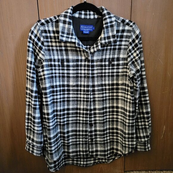 Pendleton Sweaters - Pendleton Virgin Wool/Lambs Wool Shirt Womens S Black and White Tartan Jacket